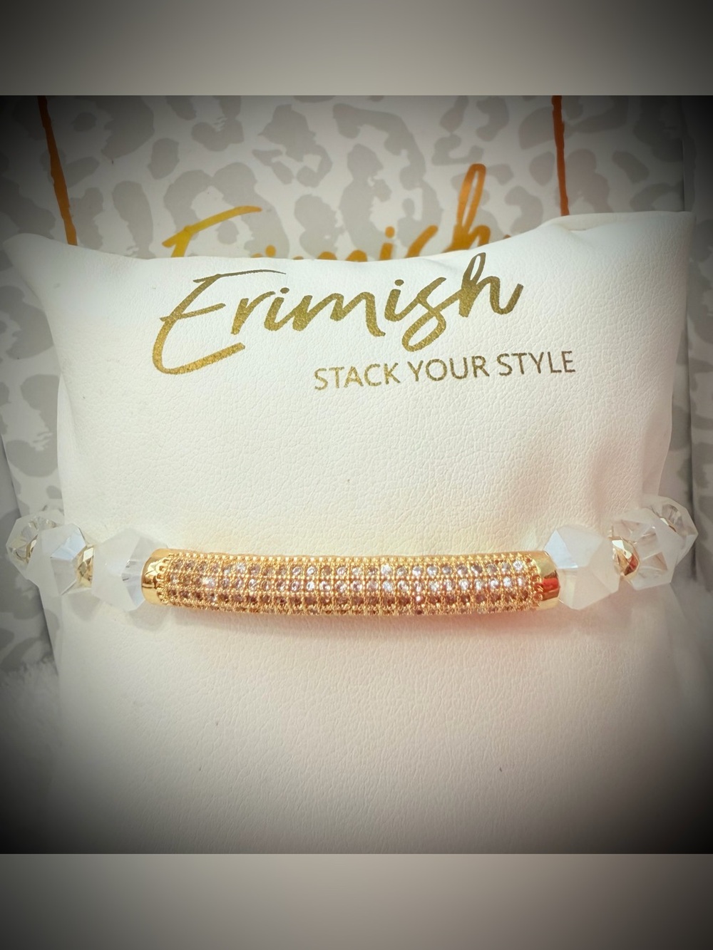 New ERIMISH Bracelet - White w/ Gold Crystal Glitterbar